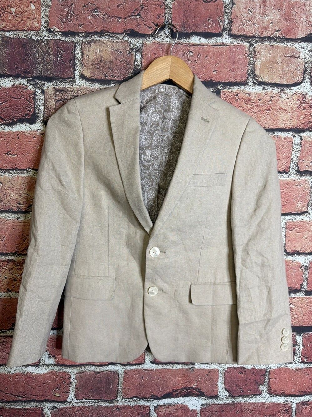 Polo Ralph Lauren Blazer Sport Coat Boys Youth 10R Beige Linen 2 Button